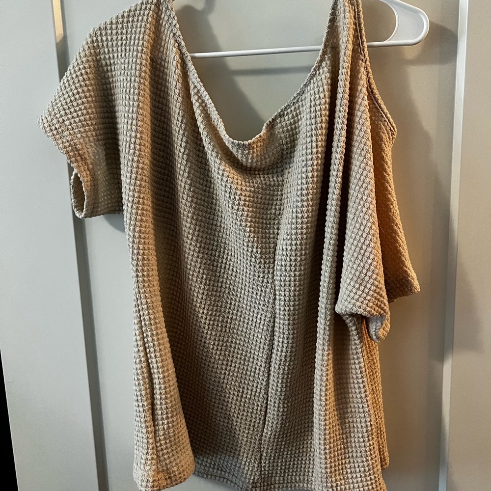 Women's Beige Waffle Knit Top